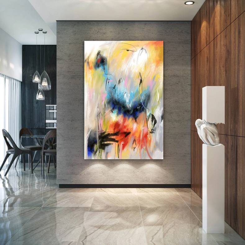 Office Handmade Original Painting Contemporary Yellow Abstract 7U7EL